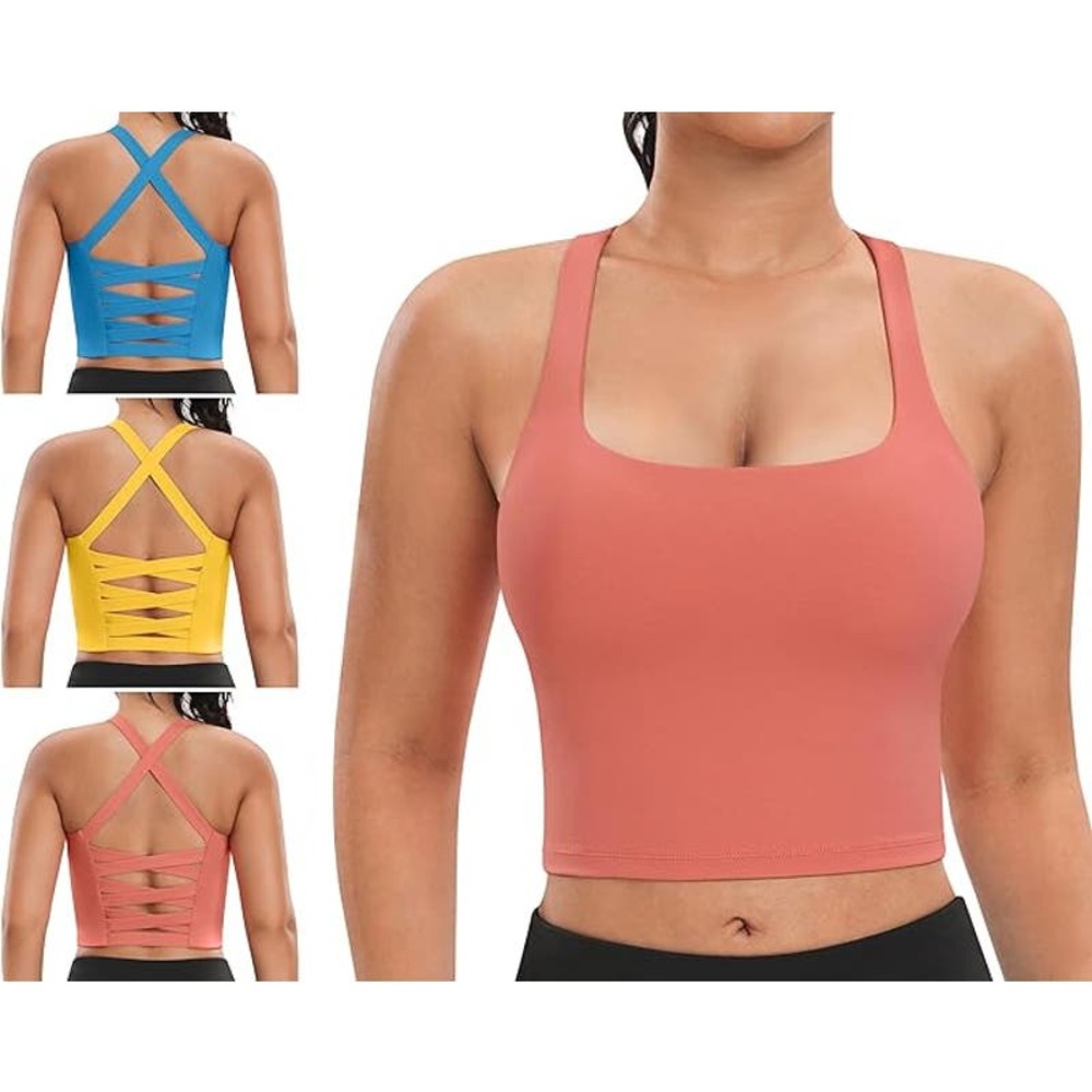 Padded Sports Bras for Women - Workout Criss Cross Tank Tops Sets (3 Pack)
